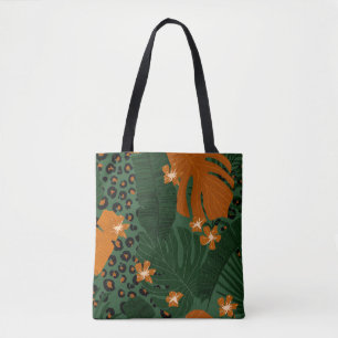 Bolsa Tote Padrão de Folhas Tropicais do Leopardo Exótico