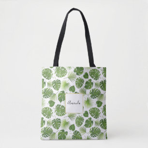 Bolsa Tote Padrão de Folhas Tropicais na moda Verde