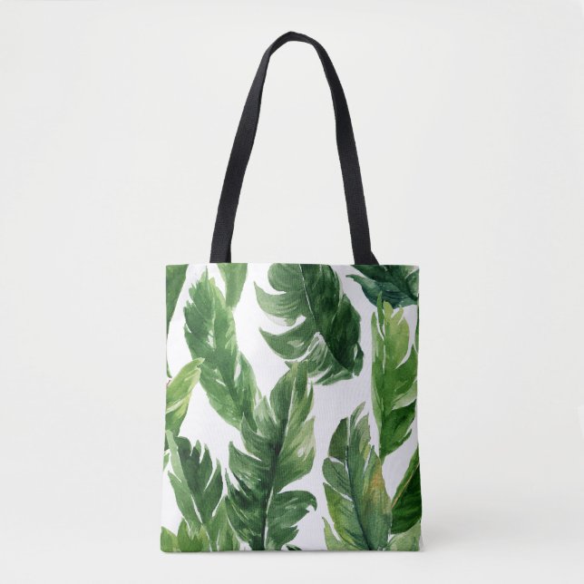 Bolsa Tote Padrão de Folhas Tropicais Verde de Aquarela (Frente)