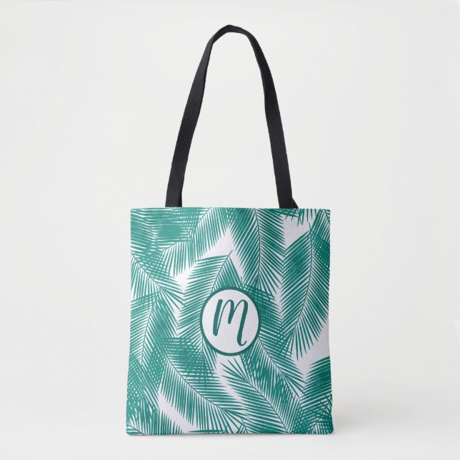 Bolsa Tote Padrão de Folhas Tropicais Verdes (Frente)