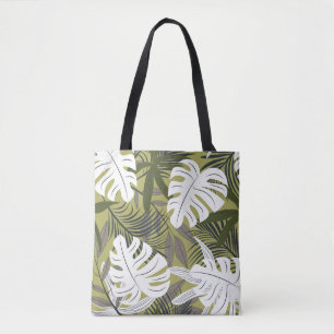 Bolsa Tote Padrão de Folhas Tropicais Vibrantes