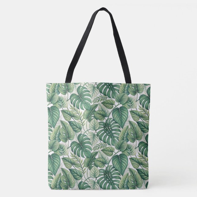 Bolsa Tote Padrão de folhas verdes (Frente)