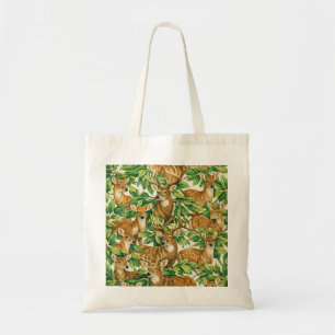 Bolsa Tote Padrão de folhas verdes e cervos da floresta