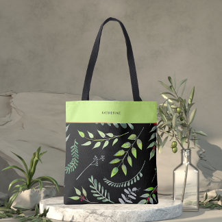 Bolsa Tote Padrão de Folhas Verdes Elegantes com Classe e Ten