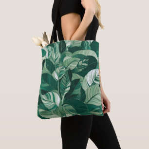 Bolsa Tote Padrão de Folhas Verdes Modernas