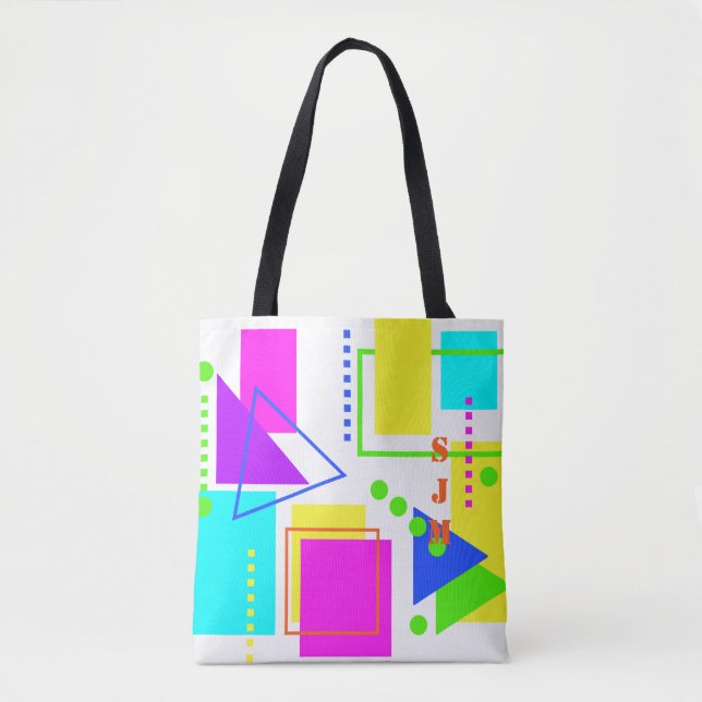 BOLSA TOTE PADRÃO DE FORMA 80S INICIAIS DE MONOGRAMAS NEON (Frente)