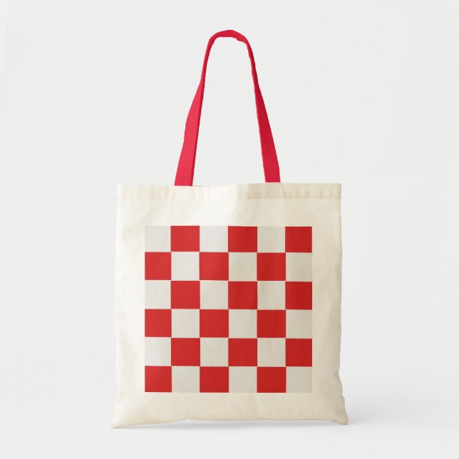 Bolsa Tote Padrão de forno vermelho e branco com revestimento (Frente)