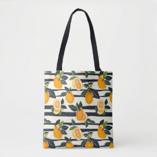 Bolsa Tote Padrão de Fruta de Citros Vibrante com Folhas Verd