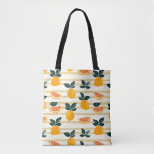 Bolsa Tote Padrão de Fruta de Citros Vibrante com Folhas Verd