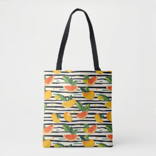 Bolsa Tote Padrão de Fruta de Citros Vibrante com Folhas Verd