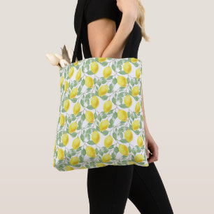 Bolsa Tote Padrão de Fruta de limão amarelo e verde