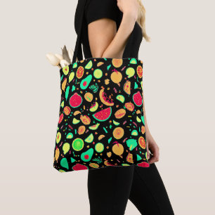 Bolsa Tote Padrão de Frutas Neon Vibrante
