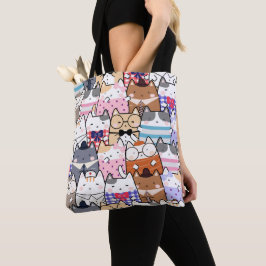 Bolsa Tote Padrão de Gato Kawaii bonito e colorido