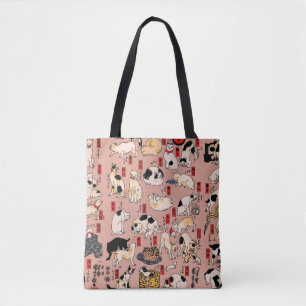 Bolsa Tote Padrão de Gato Ukiyo-e Japonês Vintage: Kuniyoshi