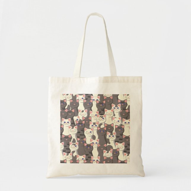 Bolsa Tote Padrão de gatos brancos e cinzas (Frente)