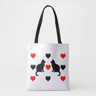 Bolsa Tote Padrão de gatos e corações
