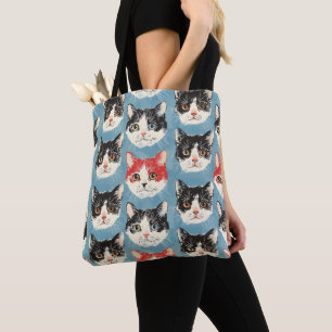 Bolsa Tote Padrão de Gatos Vermelhos e Pretos