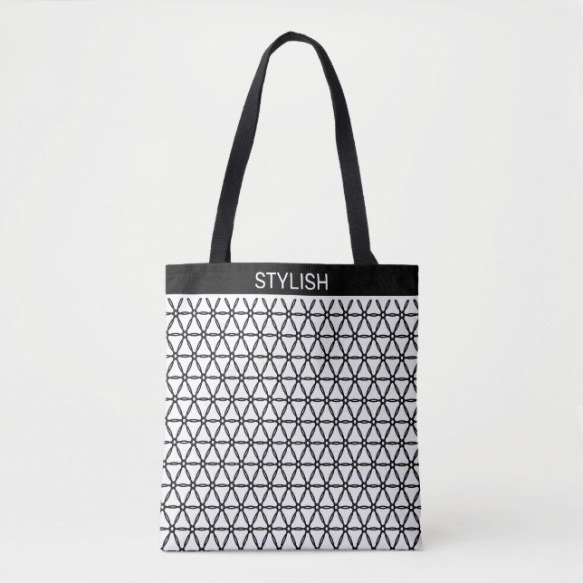 Bolsa Tote Padrão de geometria na moda sagrado a preto e bran (Frente)