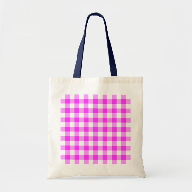 Bolsa Tote Padrão de Gingham Cor-de-Rosa e Branco (Frente)