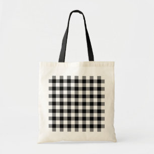 Bolsa Tote Padrão de Gingham Preto e Branco