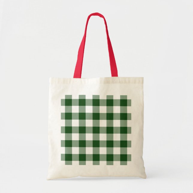 Bolsa Tote Padrão de Gingham Verde e Branco (Frente)