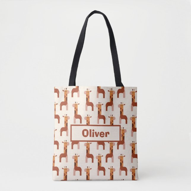 Bolsa Tote Padrão de Girafa Geométrica Fofa (Frente)