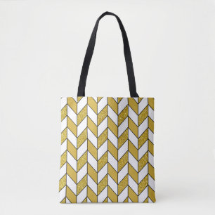 Bolsa Tote Padrão de Glitter Herringbone de Glitter Dourado E