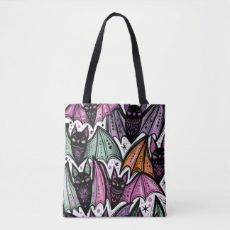 Bolsa Tote Padrão de Halloween de Morcegos Lindos Abstratos C