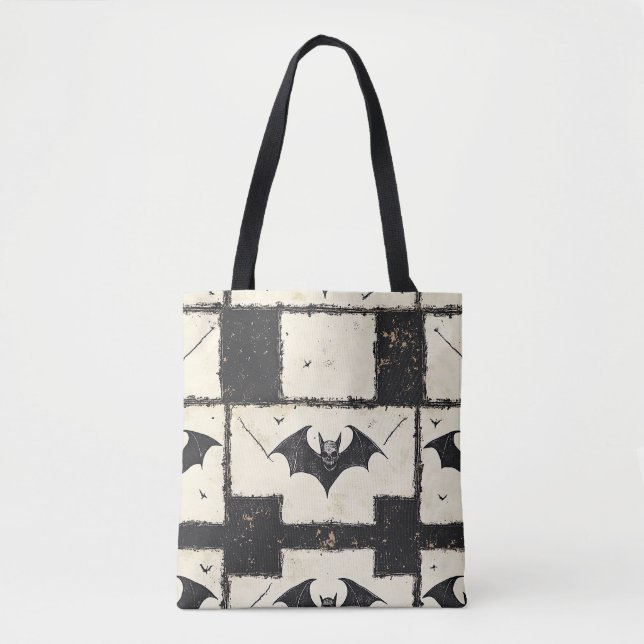 Bolsa Tote Padrão de Halloween Grunge de Morcego Gótico (Frente)