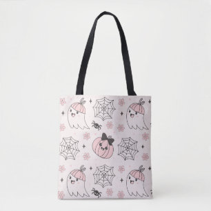 Bolsa Tote Padrão de Halloween Rosa de Kawaii com Fantasma, A