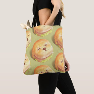 Bolsa Tote Padrão de Hambúrguer com Rosto de Cachorro Adoráve