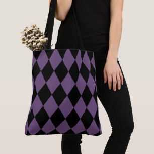 Bolsa Tote Padrão de Harlequin roxo e preto