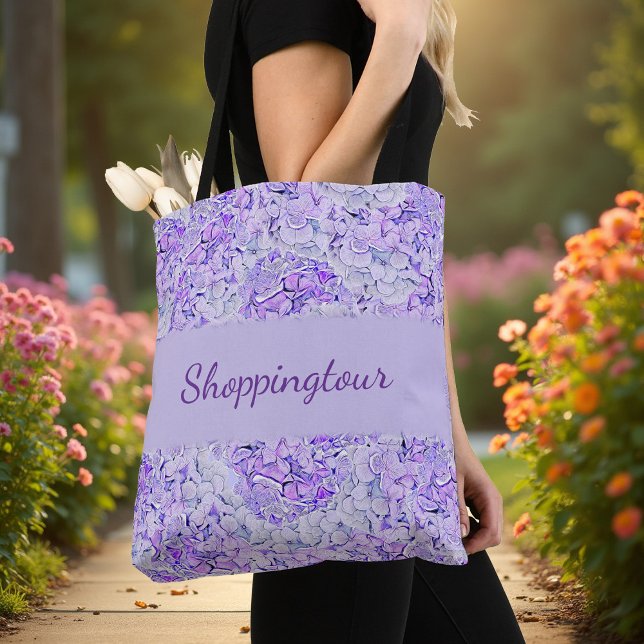 Bolsa Tote Padrão de hidrangea glorioso na lavanda, floral (Criador carregado)