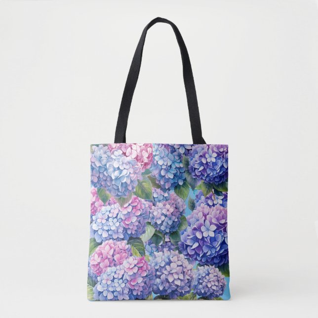 Bolsa Tote Padrão de Hydrangea rosa púrpura azul (Frente)