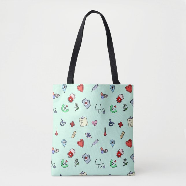 Bolsa Tote Padrão de Ícone Médico Bonito (Frente)