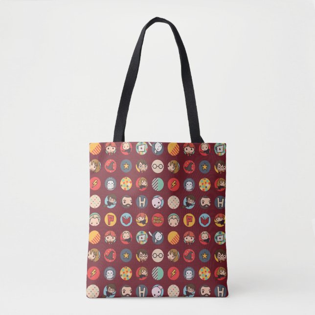 Bolsa Tote Padrão de Ícones de Desenhos do Harry Potter (Frente)