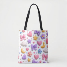 Bolsa Tote Padrão de Ícones Pastel de Doce Fofo