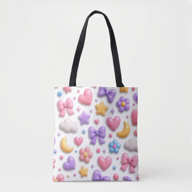 Bolsa Tote Padrão de Ícones Pastel de Doce Fofo (Frente)