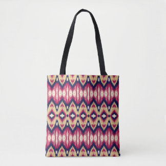 Bolsa Tote Padrão de ikat chevron azul-rosa étnico T