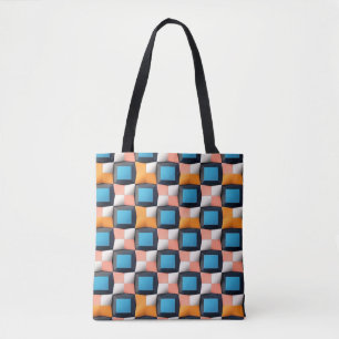 Bolsa Tote Padrão de Ilusão Geométrica 3D Vibrante - Cor Negr