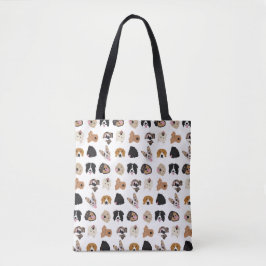 Bolsa Tote Padrão de Ilustração da Face de Cachorro Bonito