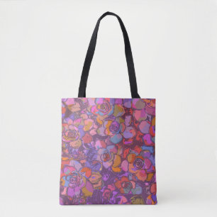 Bolsa Tote Padrão de Ilustração da Flor Botânica em Roxo