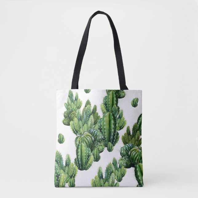 Bolsa Tote Padrão de Ilustração Sem Costura Cactos (Frente)
