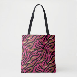 Bolsa Tote Padrão de Impressão Animal Dourado de Zebra Rosa P