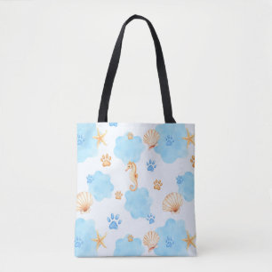 Bolsa Tote Padrão de impressão de pata inspirado no oceano co