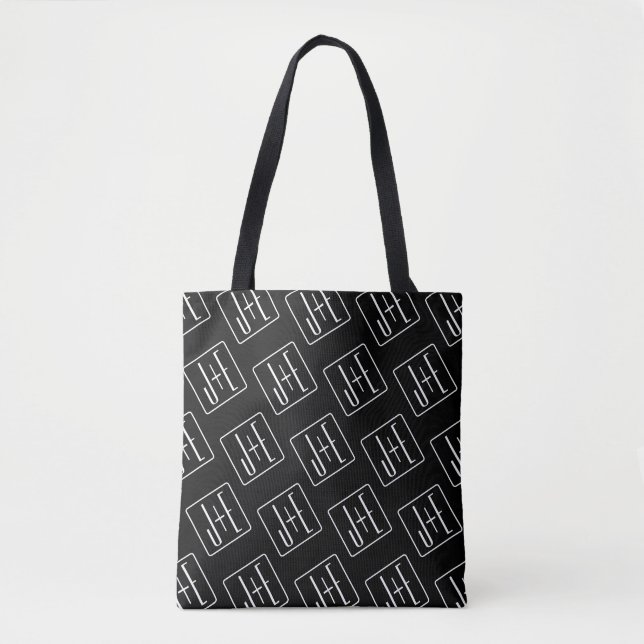 Bolsa Tote Padrão de Iniciais de Casamento Moderno | Preto &  (Frente)