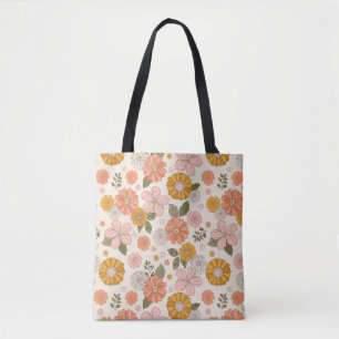 Bolsa Tote Padrão de Jardim de Flor Rosa e Laranja
