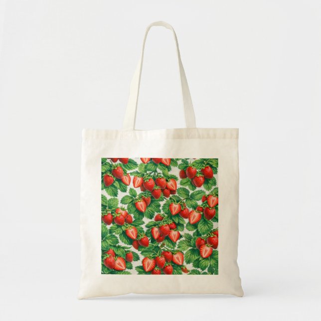 Bolsa Tote Padrão de Jardim de Morango Fatiado (Frente)