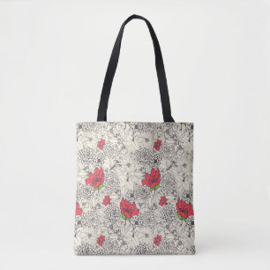 Bolsa Tote Padrão de Jardim Flor Poppy