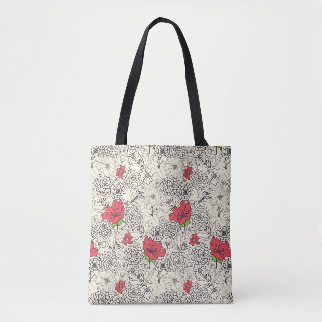 Bolsa Tote Padrão de Jardim Flor Poppy (Frente)
